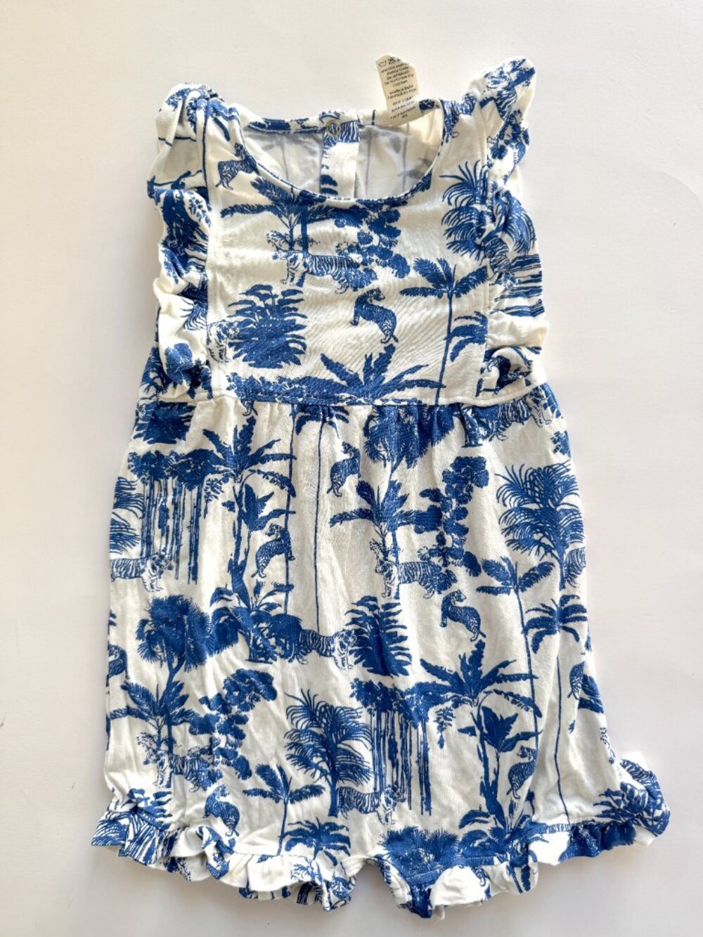 Kate Quinn Girls Blue Tiger Toile Romper 18-24M